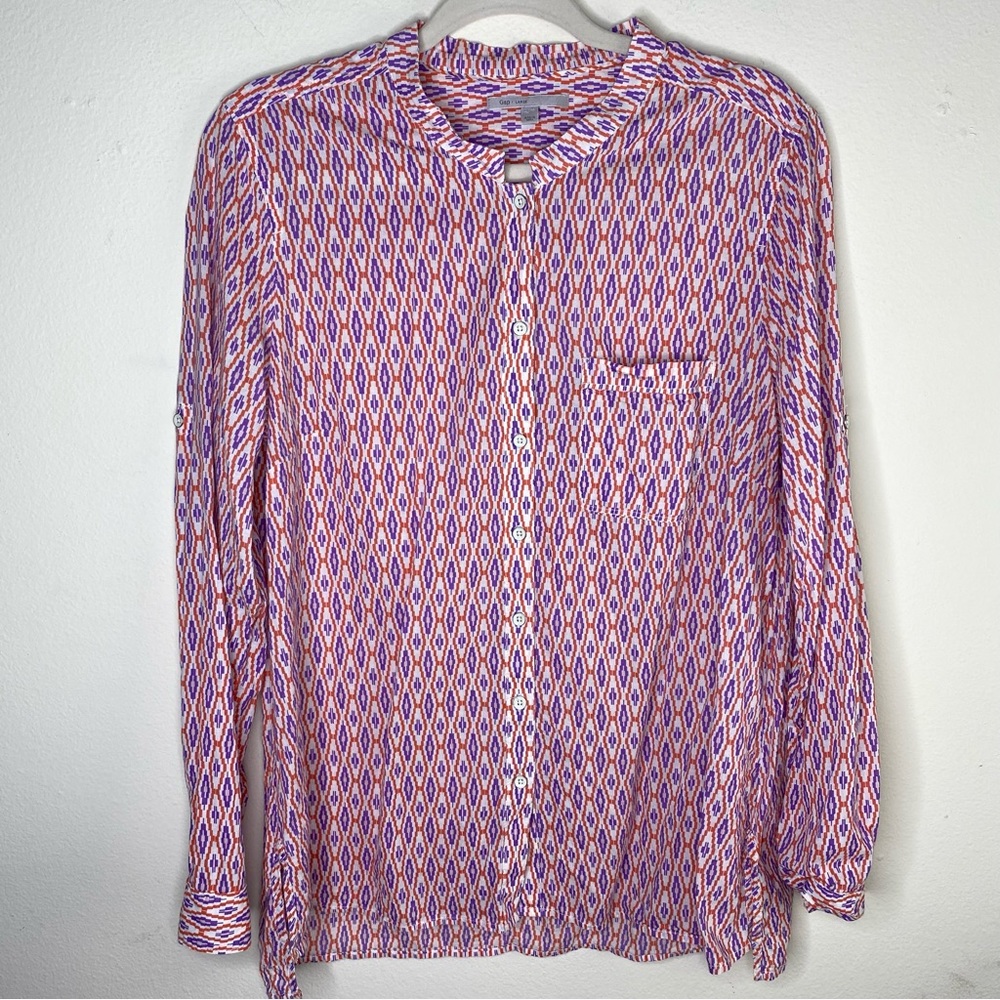 GAP multicolored southwestern long sleeve notch collar button down top WMS SZ L